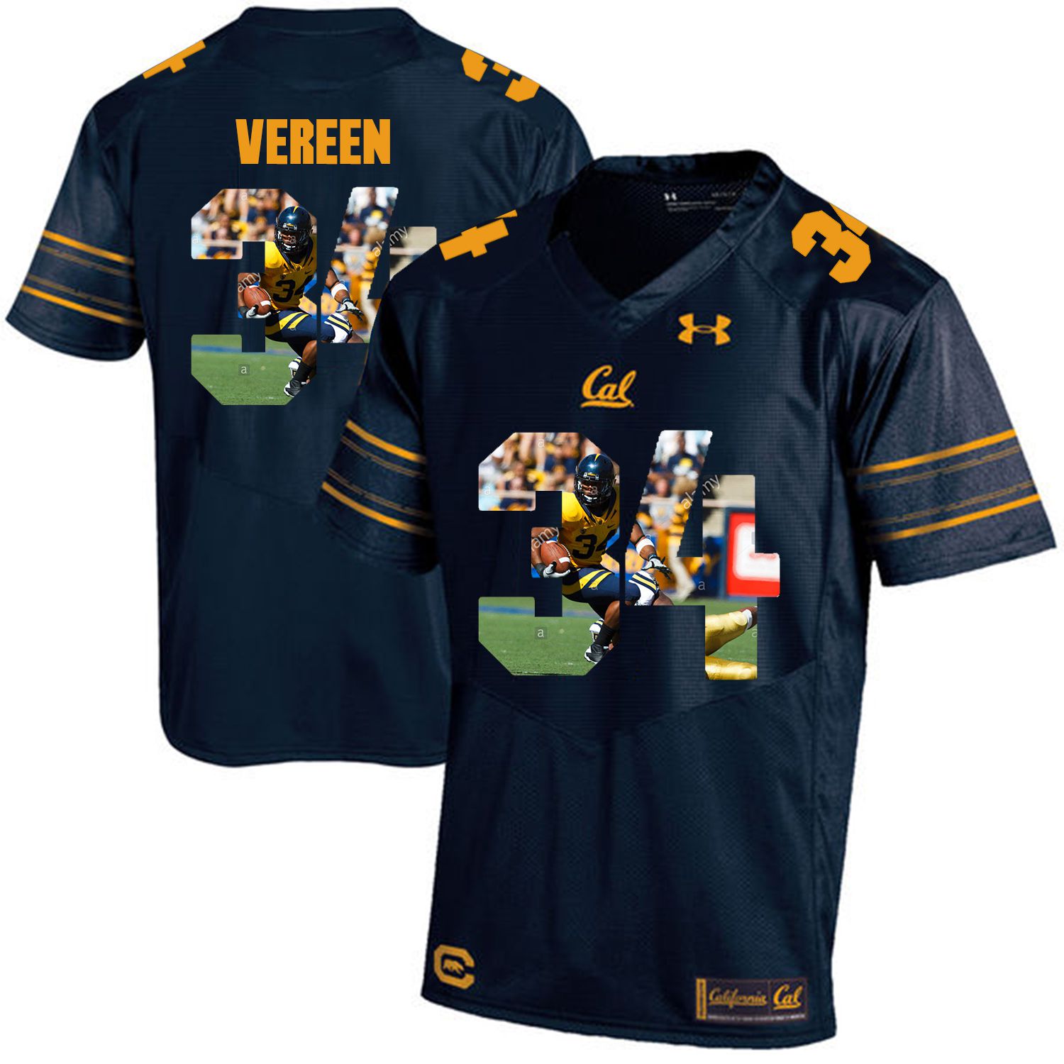 Men California Golden Bears #34 Shane Vereen Dark blue Customized NCAA Jerseys1->customized ncaa jersey->Custom Jersey